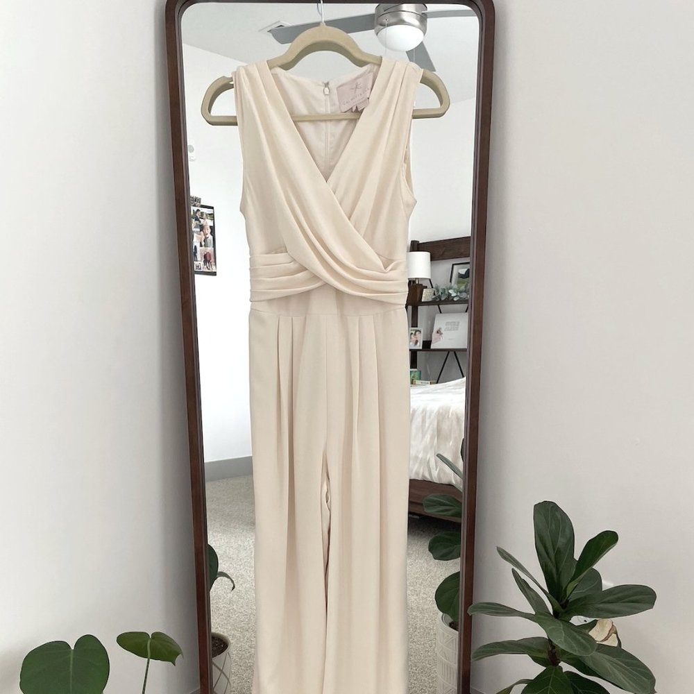 Gal Meets Glam Cream Delaney Wrap Jumpsuit